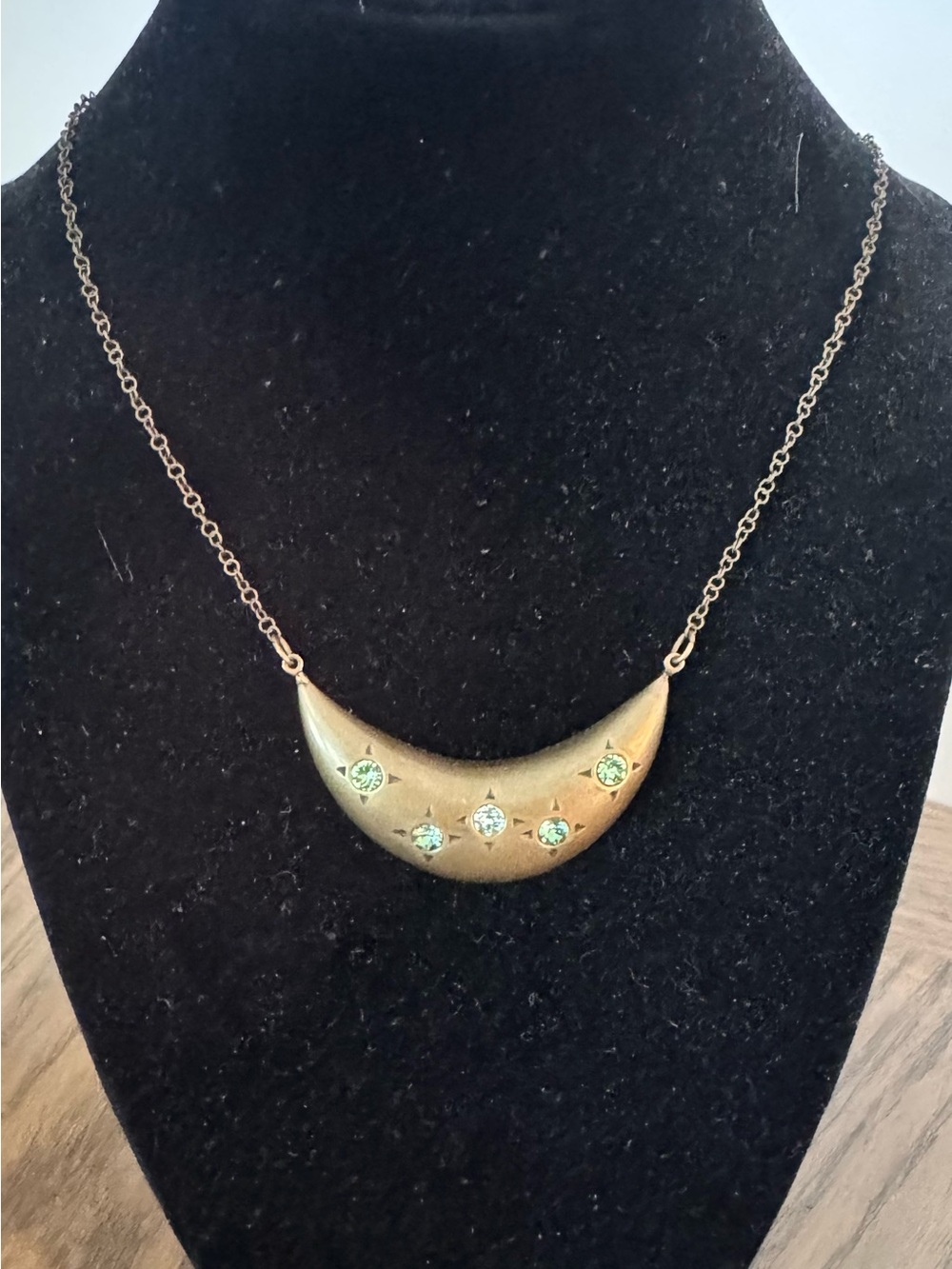 Sabika Gold Crescent Necklace with Green Stones